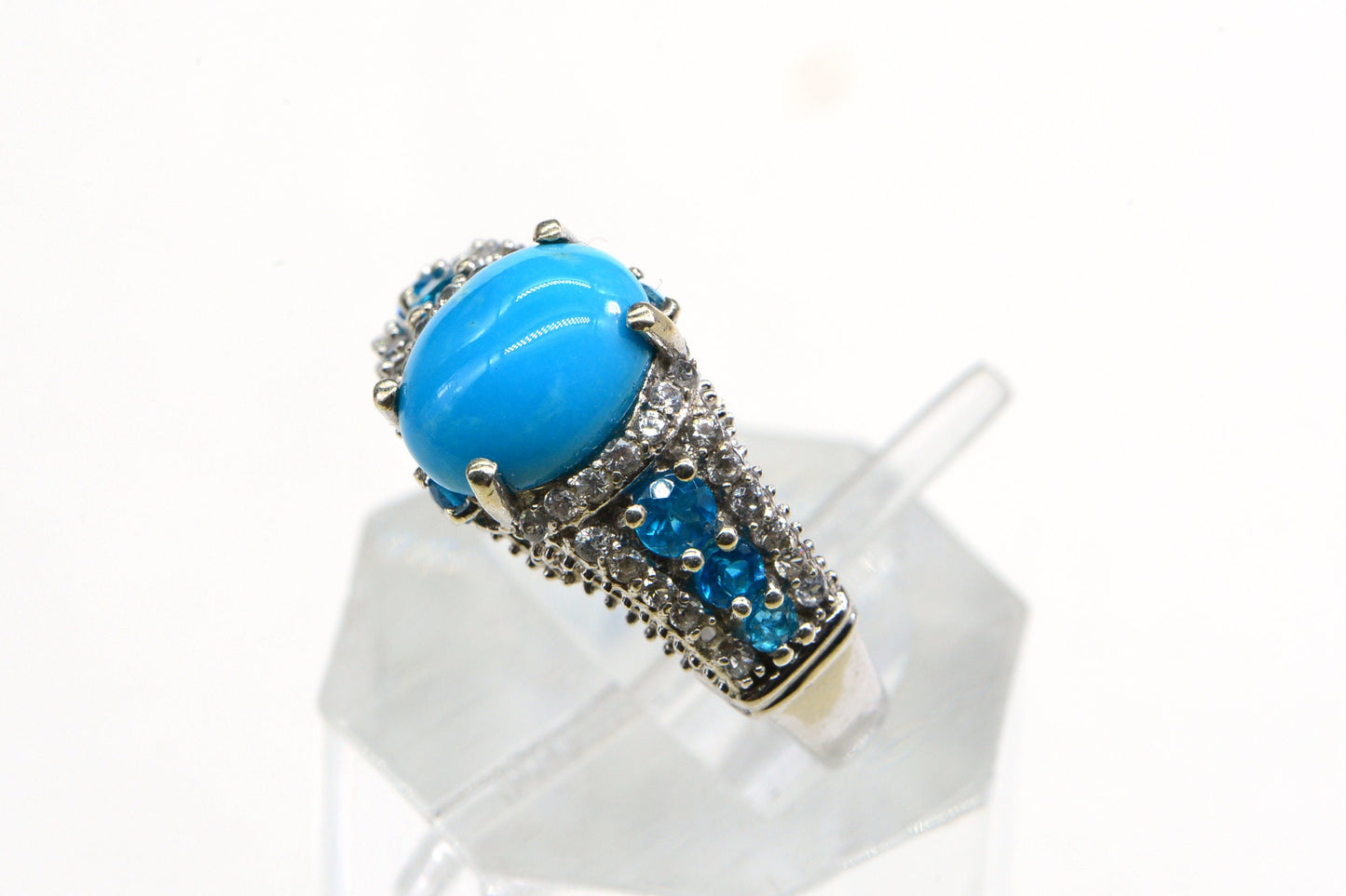 Sleeping Beauty Turquoise Ring, Neon Apatite, Sterling Silver (US Size 6)