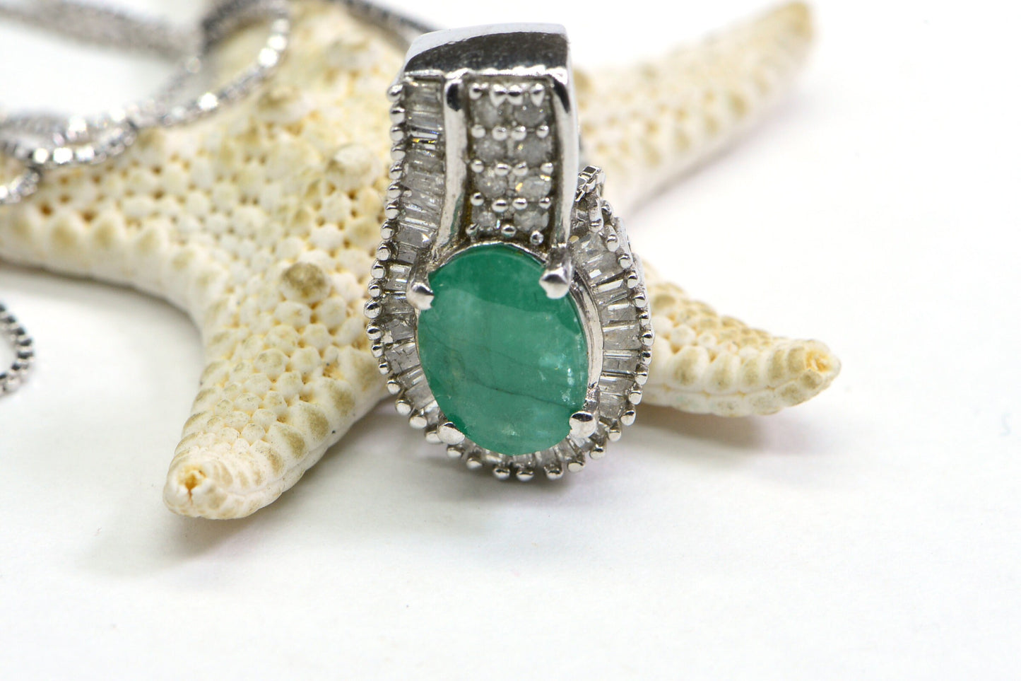 Colombian Emerald Diamond Pendant: Sterling Silver Necklace