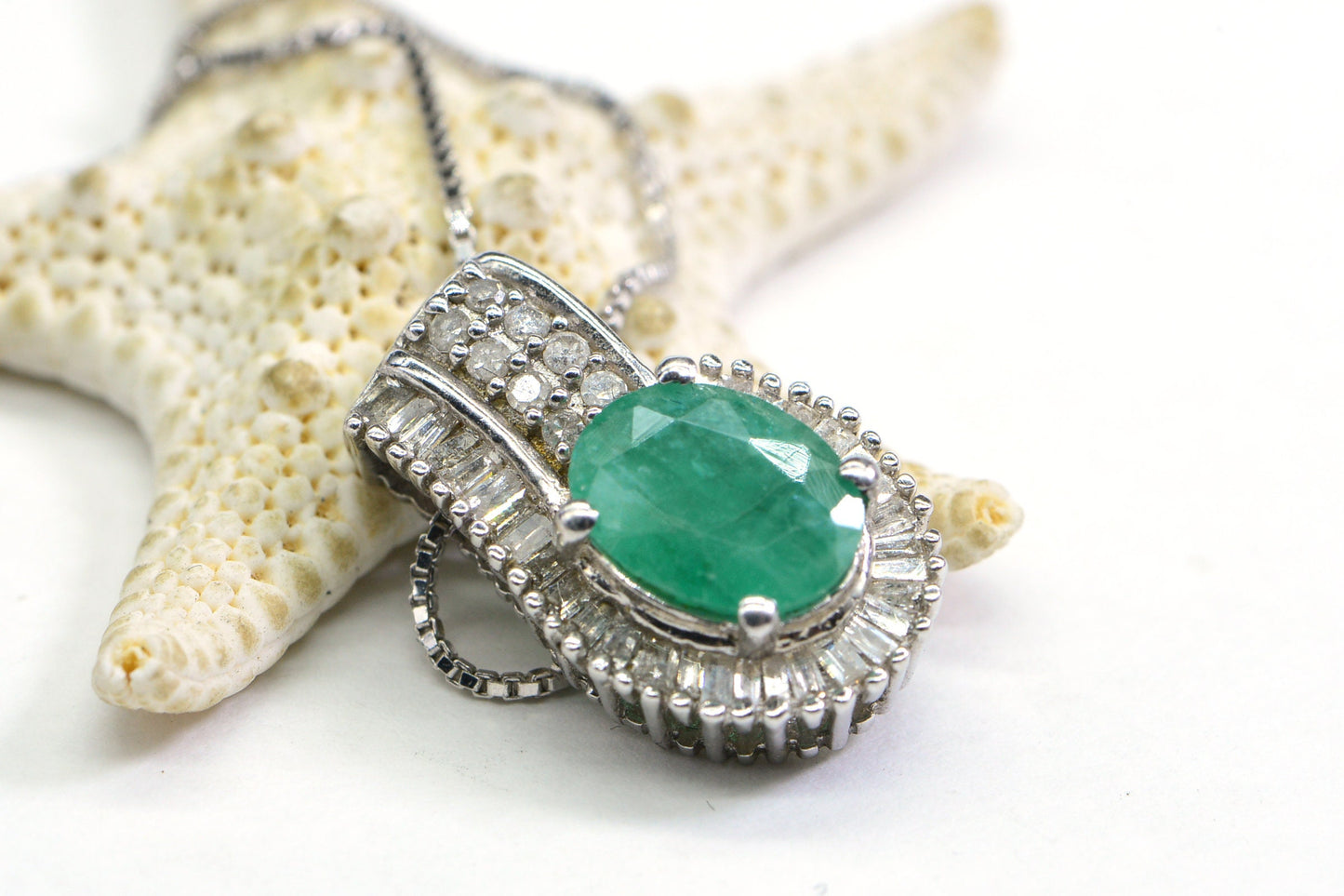 Colombian Emerald Diamond Pendant: Sterling Silver Necklace