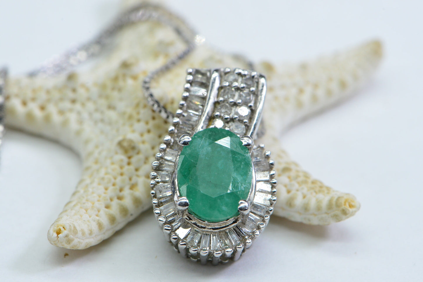 Colombian Emerald Diamond Pendant: Sterling Silver Necklace