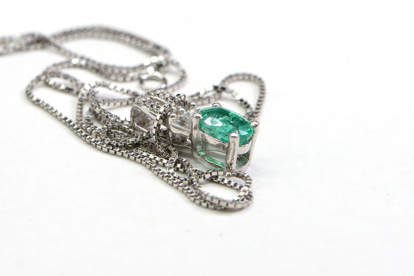 Emerald & Zircon Sterling Silver Pendant Necklace, May Birthstone