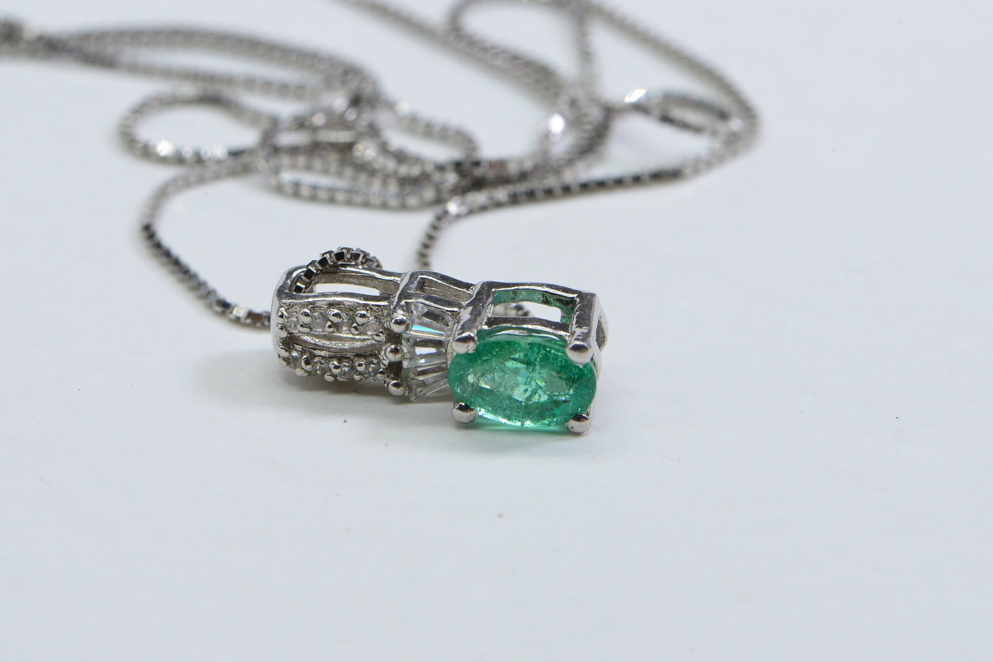 Emerald & Zircon Sterling Silver Pendant Necklace, May Birthstone