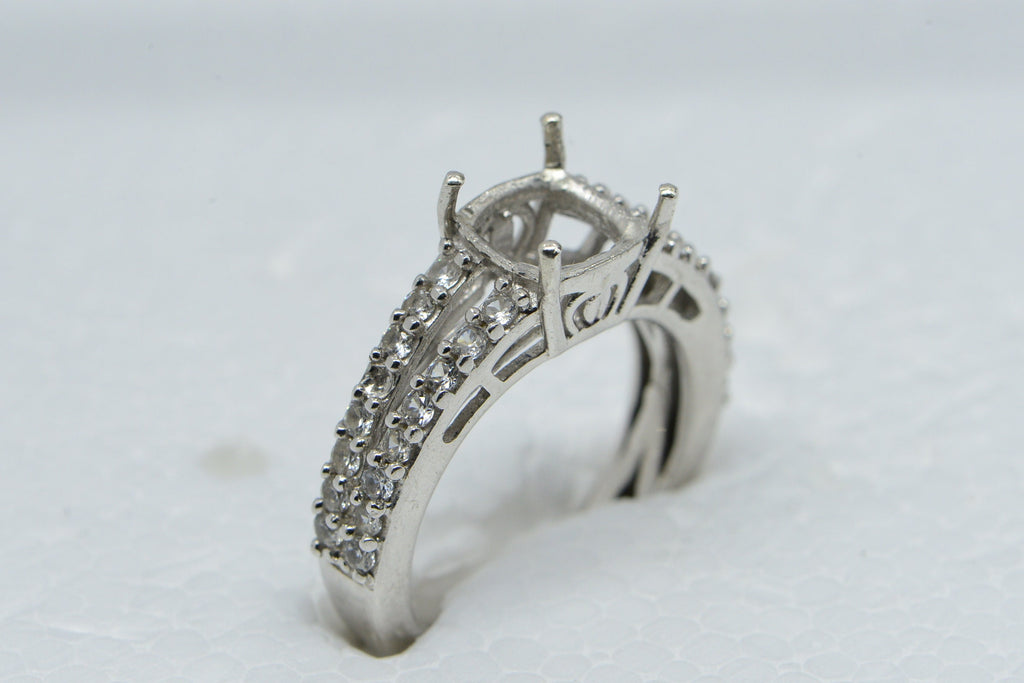 Sterling Silver Cushion Stone Ring Setting with Halo - US Size 5