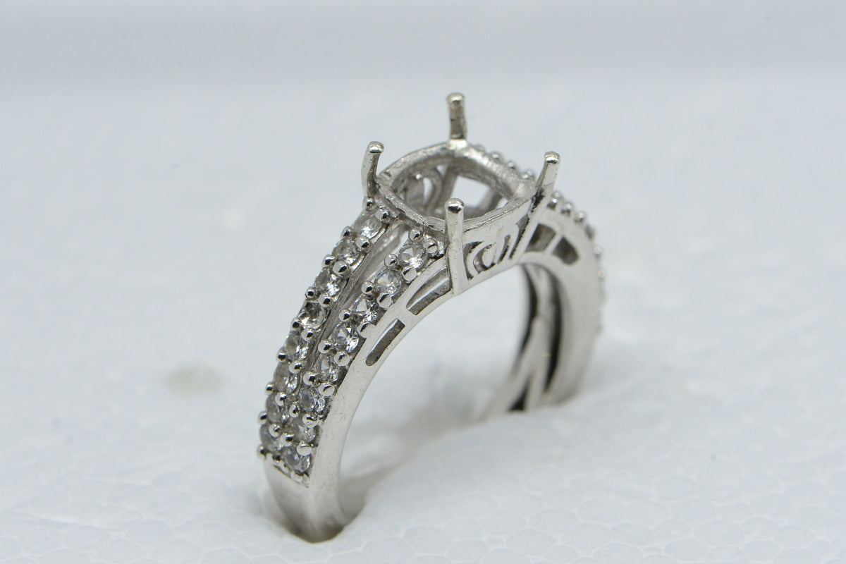 Sterling Silver Cushion Stone Ring Setting with Halo - US Size 5