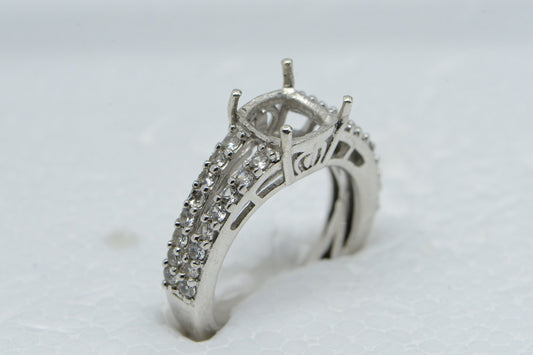 Sterling Silver Cushion Stone Ring Setting with Halo - US Size 5