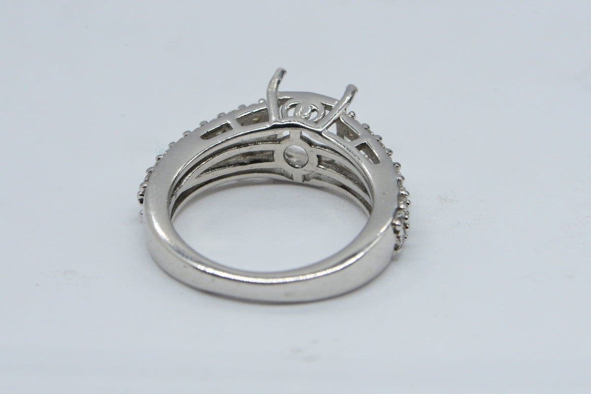 Sterling Silver Cushion Stone Ring Setting with Halo - US Size 5