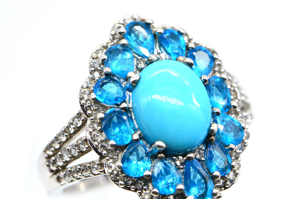 Sleeping Beauty Turquoise Ring: Handmade Sterling Silver Apatite Zircon Ring, Size 9