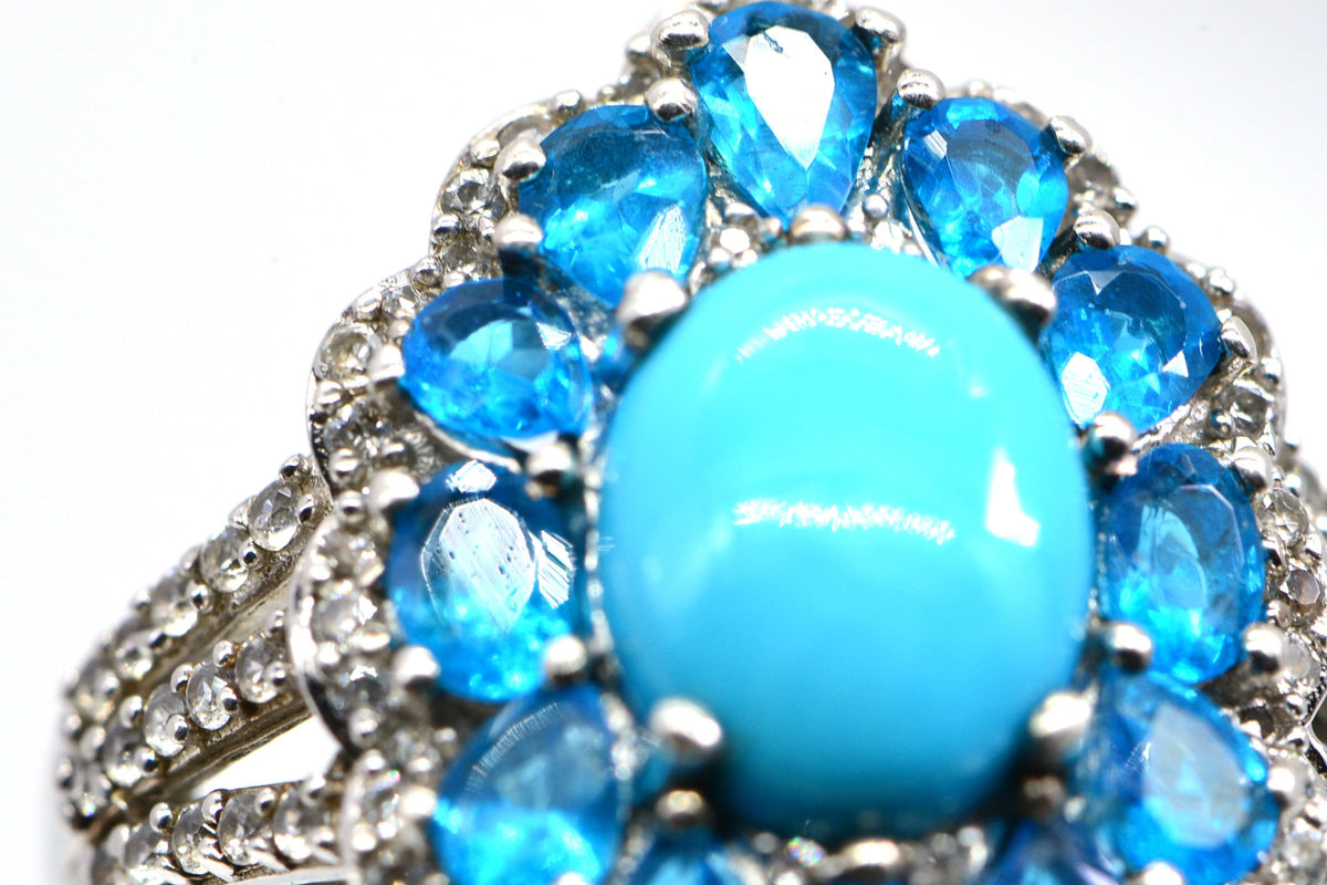 Sleeping Beauty Turquoise Ring: Handmade Sterling Silver Apatite Zircon Ring, Size 9