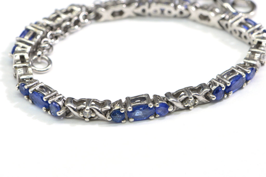 Blue Sapphire Tennis Bracelet in Platinum Over Sterling Silver