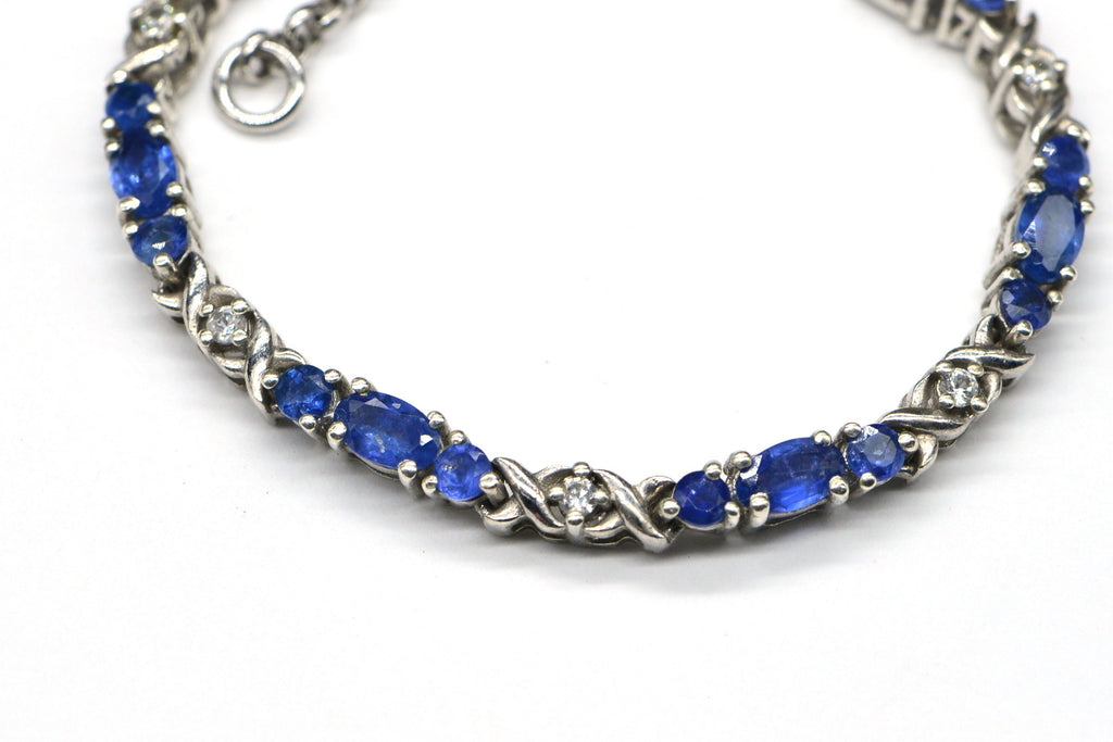 Blue Sapphire Tennis Bracelet in Platinum Over Sterling Silver