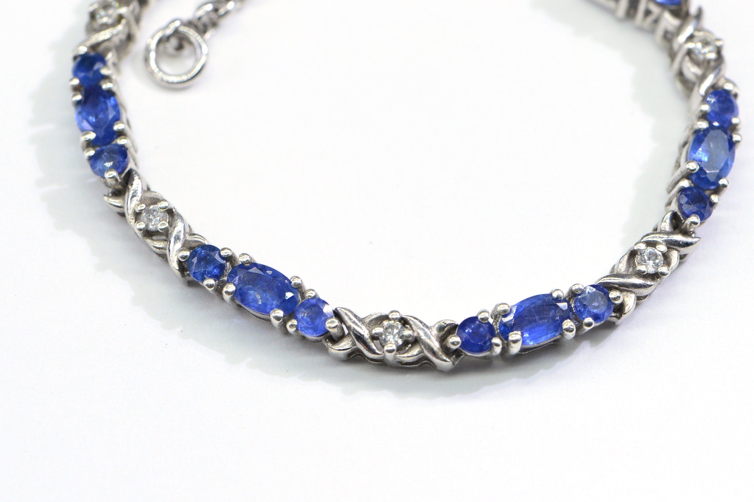 Blue Sapphire Tennis Bracelet in Platinum Over Sterling Silver