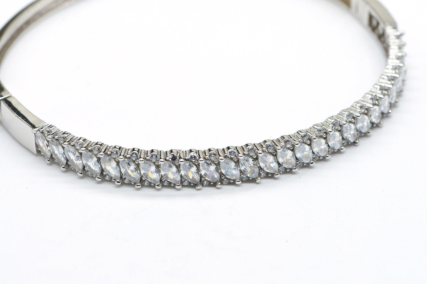 Marquise Simulated Diamond Bangle Bracelet: Sterling Silver Wedding Jewelry
