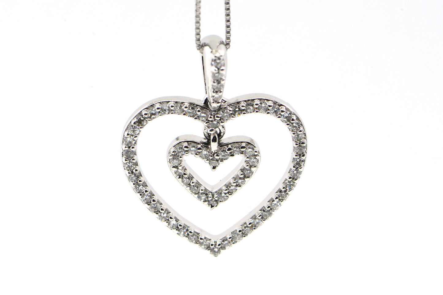 Diamond Double Heart Pendant: 14K White Gold Necklace