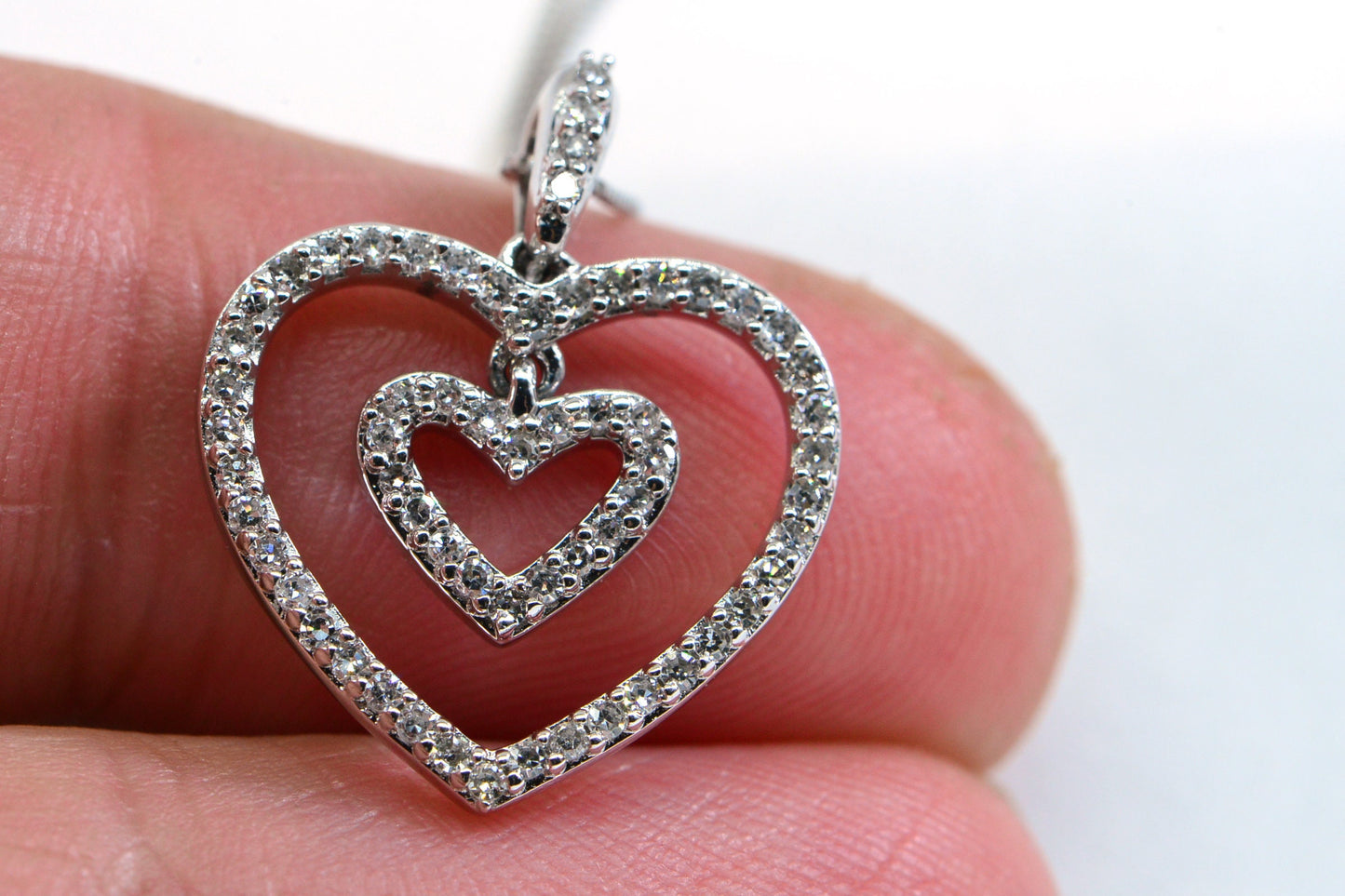 Authentic Diamond Heart Pendant Solid 14K White Gold Necklace Pendant