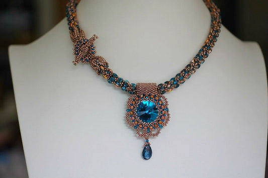 Aqua Blue Crystal Necklace, Beaded Rivoli, SuperDuo Rope, London Topaz Necklace,