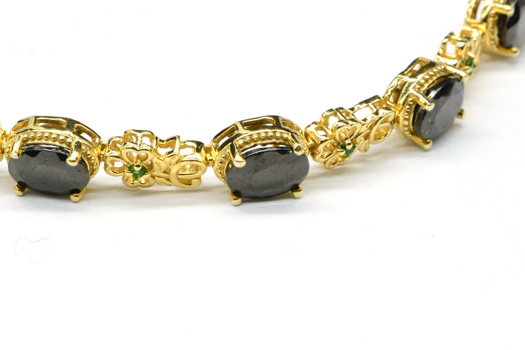 Black Spinel Tennis Bracelet: 14K Gold Over Sterling Silver Bolo Bracelet