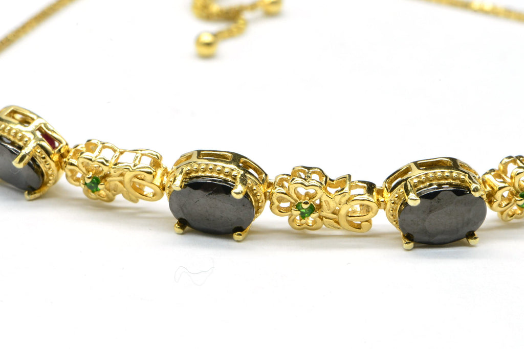 Black Spinel Tennis Bracelet: 14K Gold Over Sterling Silver Bolo Bracelet