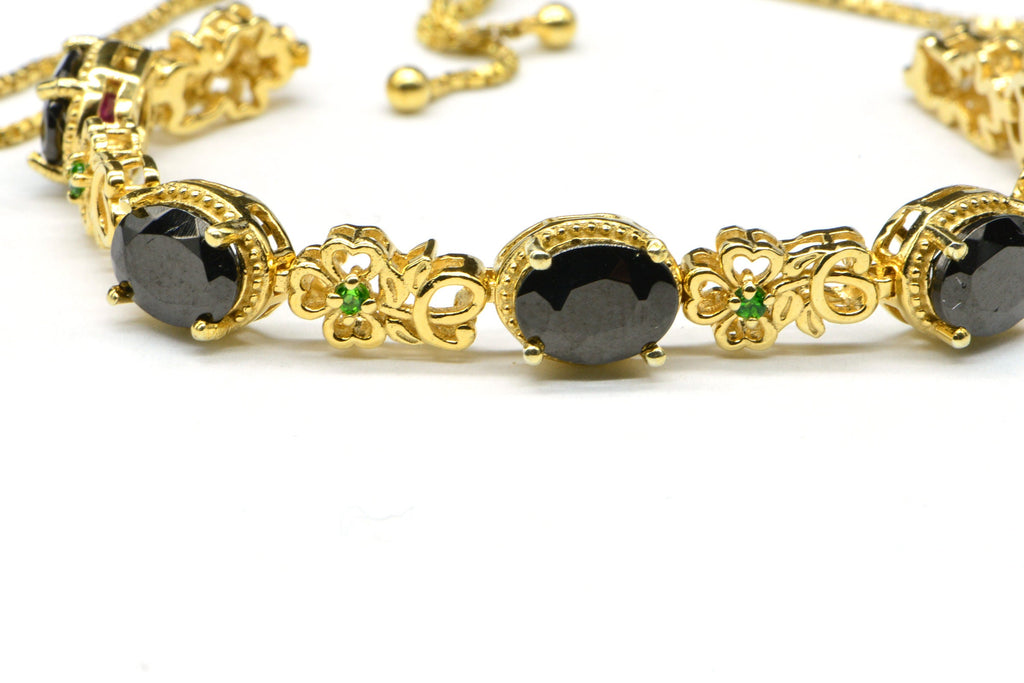 Black Spinel Tennis Bracelet: 14K Gold Over Sterling Silver Bolo Bracelet