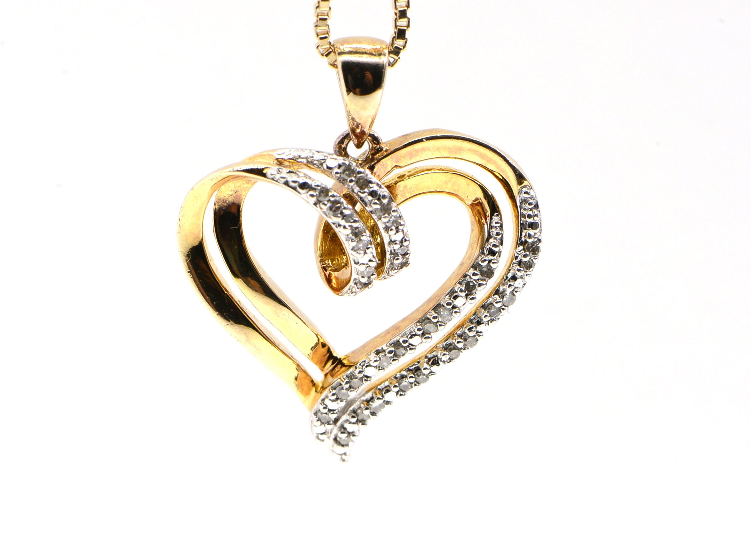 14K Gold Over Sterling Silver Diamond Heart Pendant Necklace
