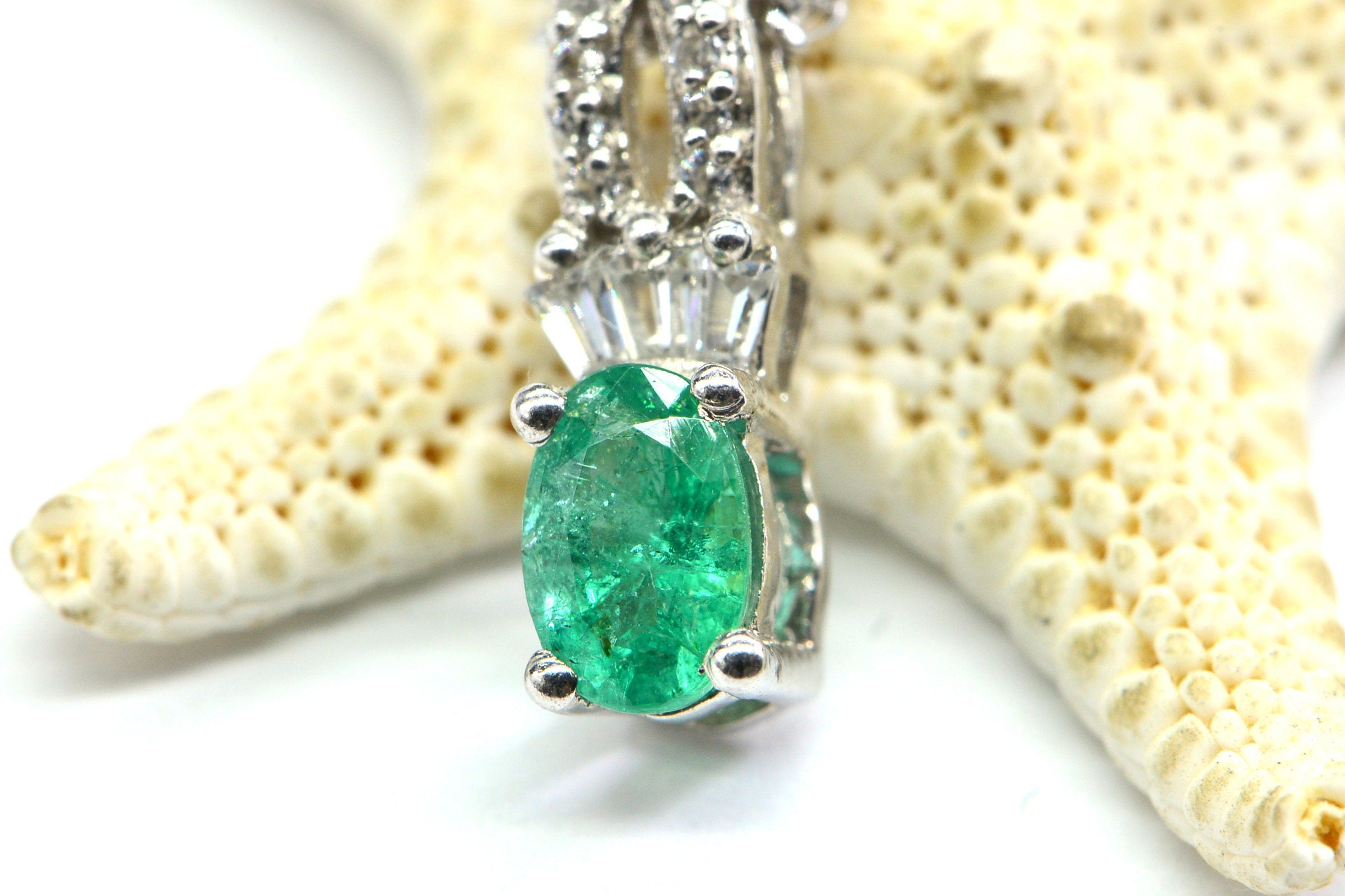 Genuine Colombian Emerald Halo Diamond Accent Sterling Silver Necklace Pendant Birthstone May Mothers Gift