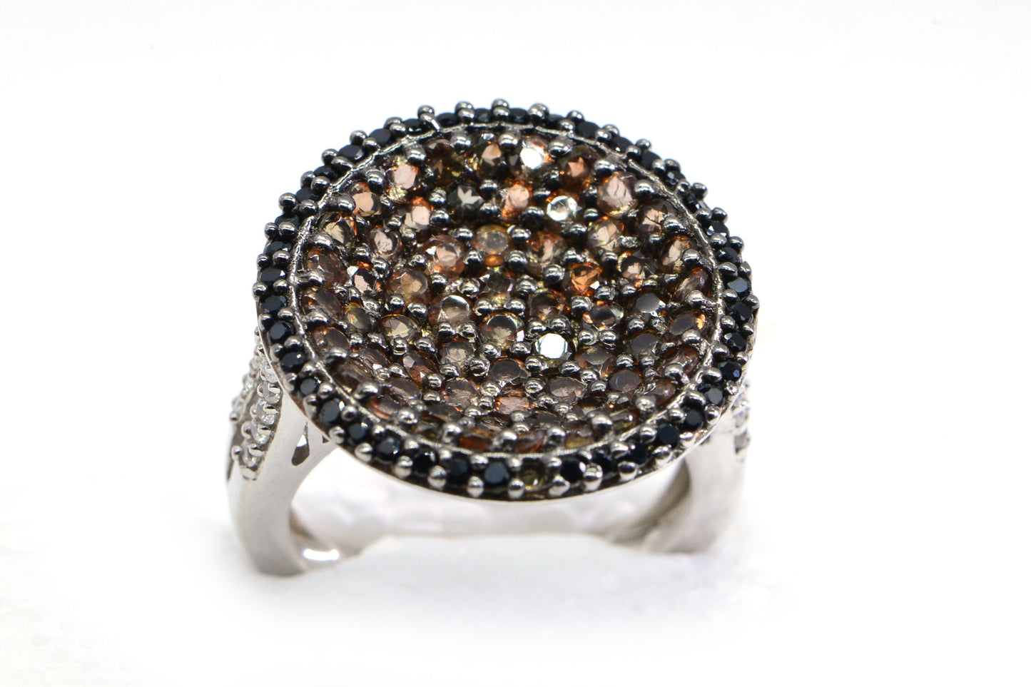 Jenipapo Andalusite Black Spinel Cluster Ring  Sterling Silver Rare  Gemstone Ring Size 7 US