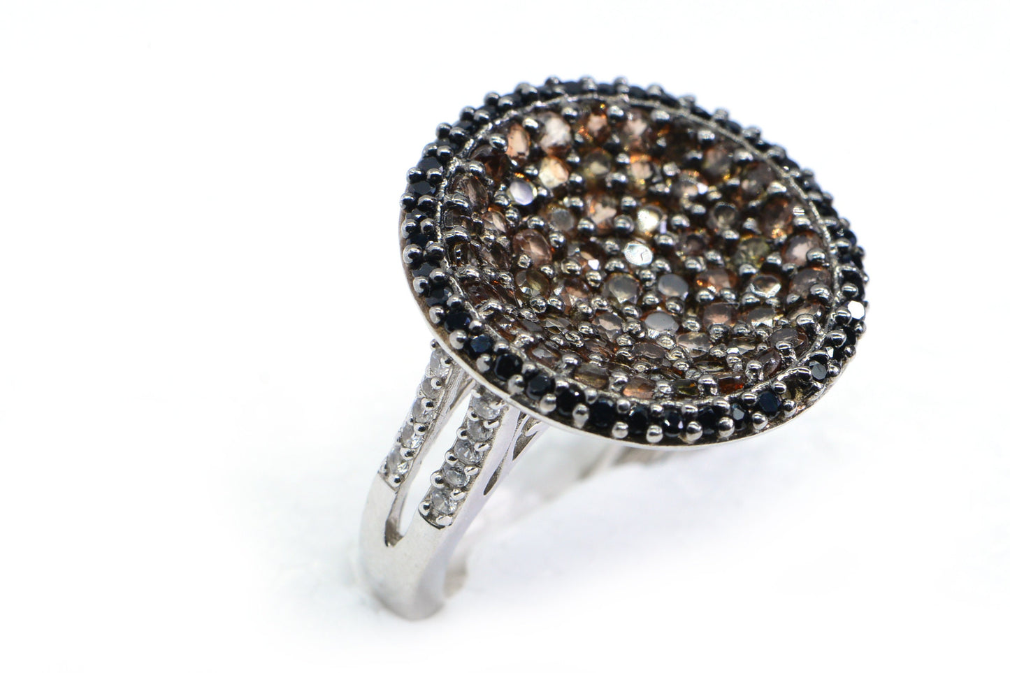 Jenipapo Andalusite Black Spinel Cluster Ring  Sterling Silver Rare  Gemstone Ring Size 7 US