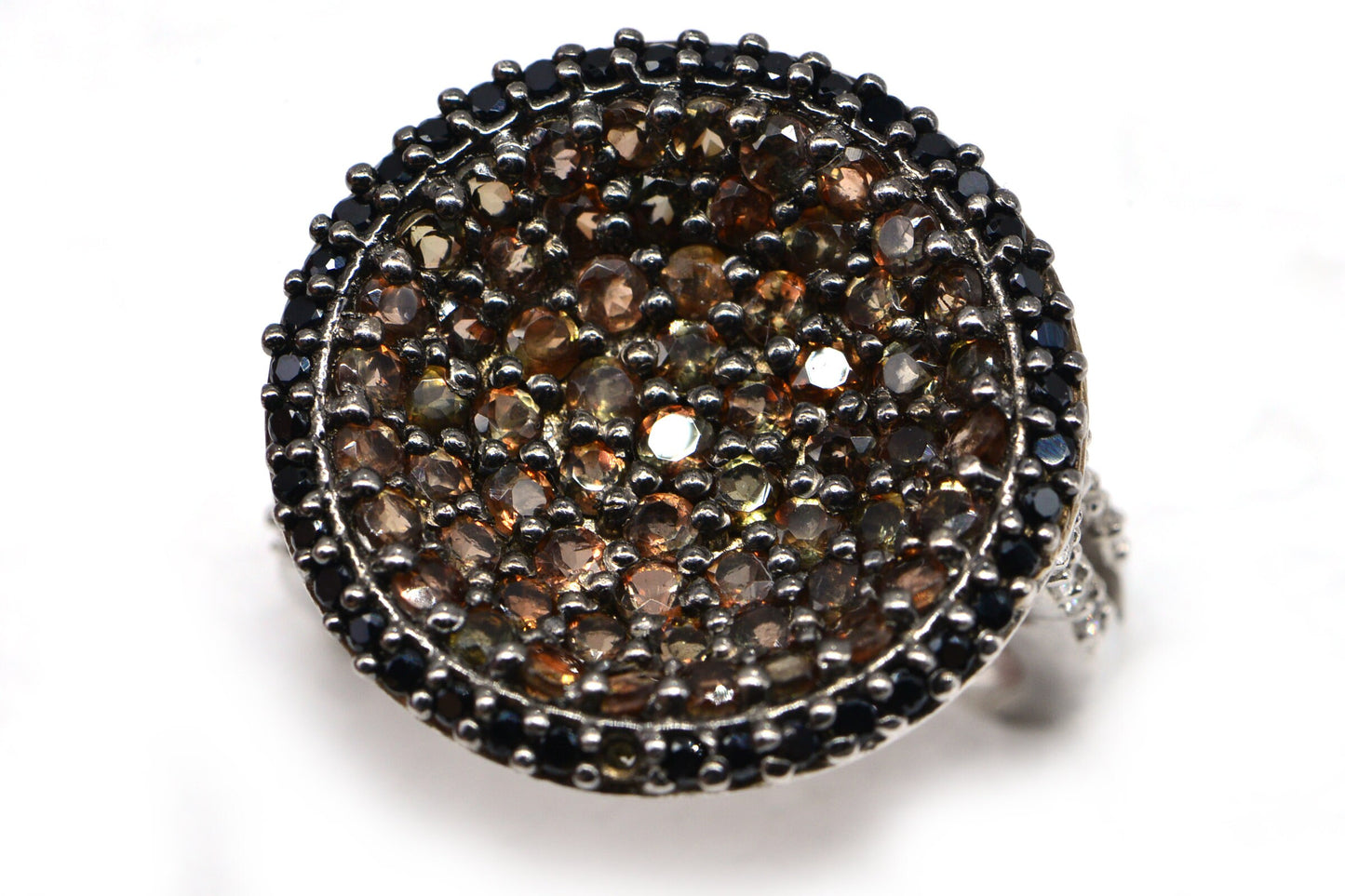 Jenipapo Andalusite Black Spinel Cluster Ring  Sterling Silver Rare  Gemstone Ring Size 7 US