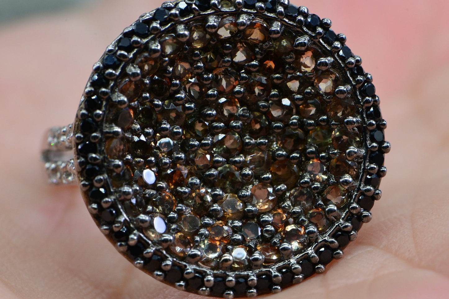 Jenipapo Andalusite Black Spinel Cluster Ring  Sterling Silver Rare  Gemstone Ring Size 7 US