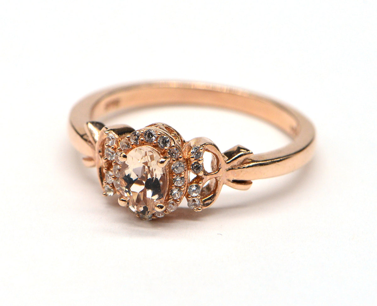 Morganite Engagement Ring: Oval Pink Stone, Rose Gold Over Sterling Silver