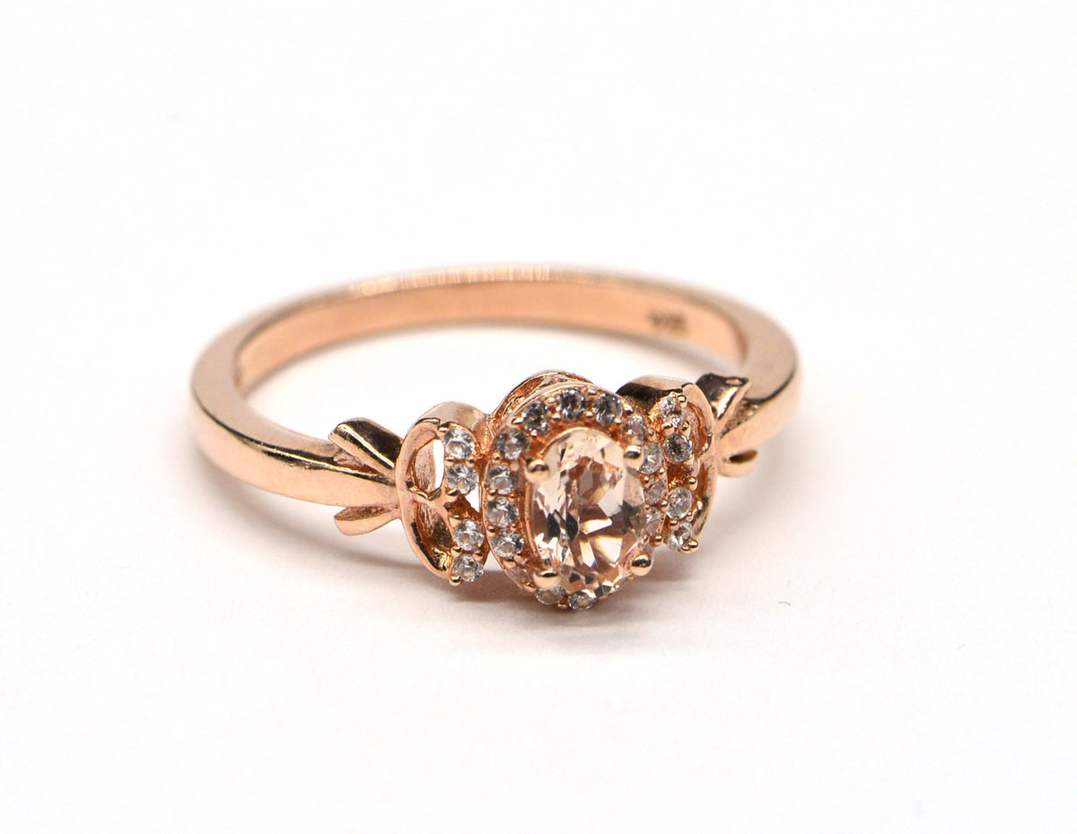 Morganite Engagement Ring: Oval Pink Stone, Rose Gold Over Sterling Silver