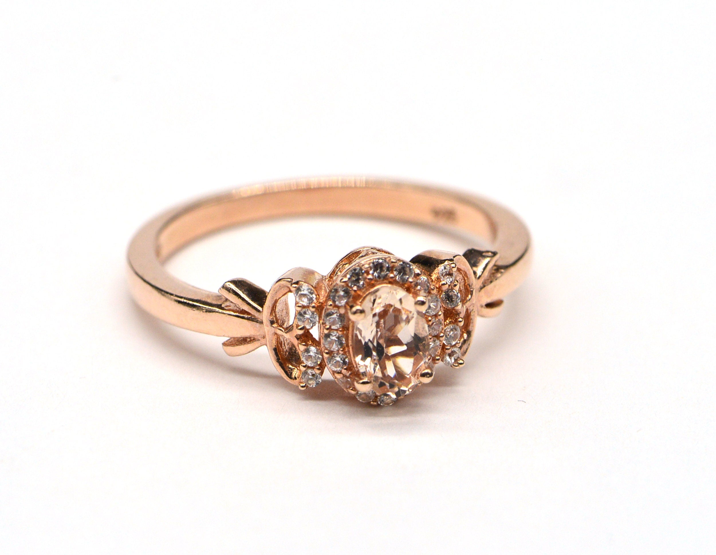 Morganite Engagement Ring: Oval Pink Stone, Rose Gold Over Sterling Silver