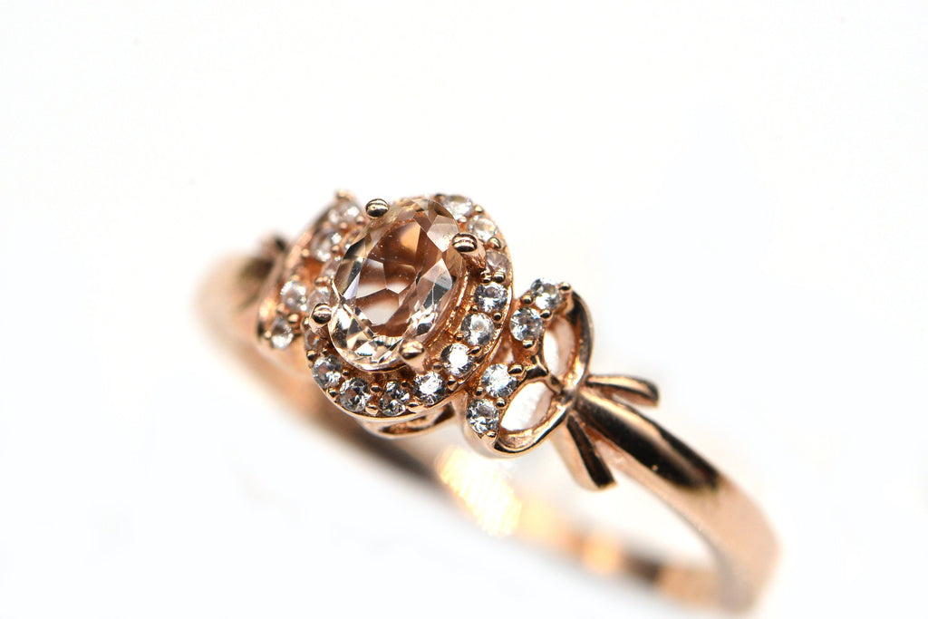 Morganite Engagement Ring: Oval Pink Stone, Rose Gold Over Sterling Silver