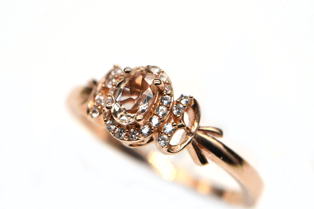 Morganite Engagement Ring: Oval Pink Stone, Rose Gold Over Sterling Silver