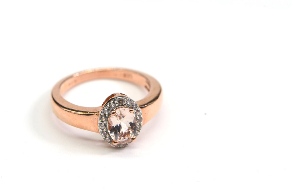 Genuine Morganite Engagement Ring  Solitaire Rose Gold Over Sterling Silver Oval Pink Stone Ring