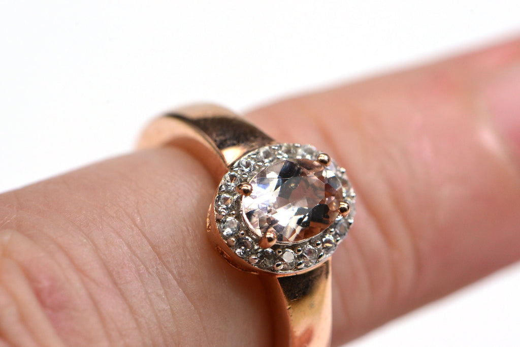 Genuine Morganite Engagement Ring  Solitaire Rose Gold Over Sterling Silver Oval Pink Stone Ring