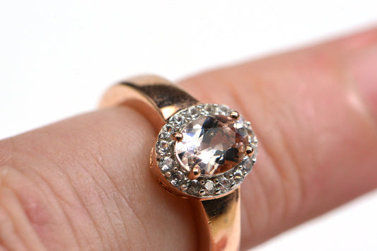 Genuine Morganite Engagement Ring  Solitaire Rose Gold Over Sterling Silver Oval Pink Stone Ring
