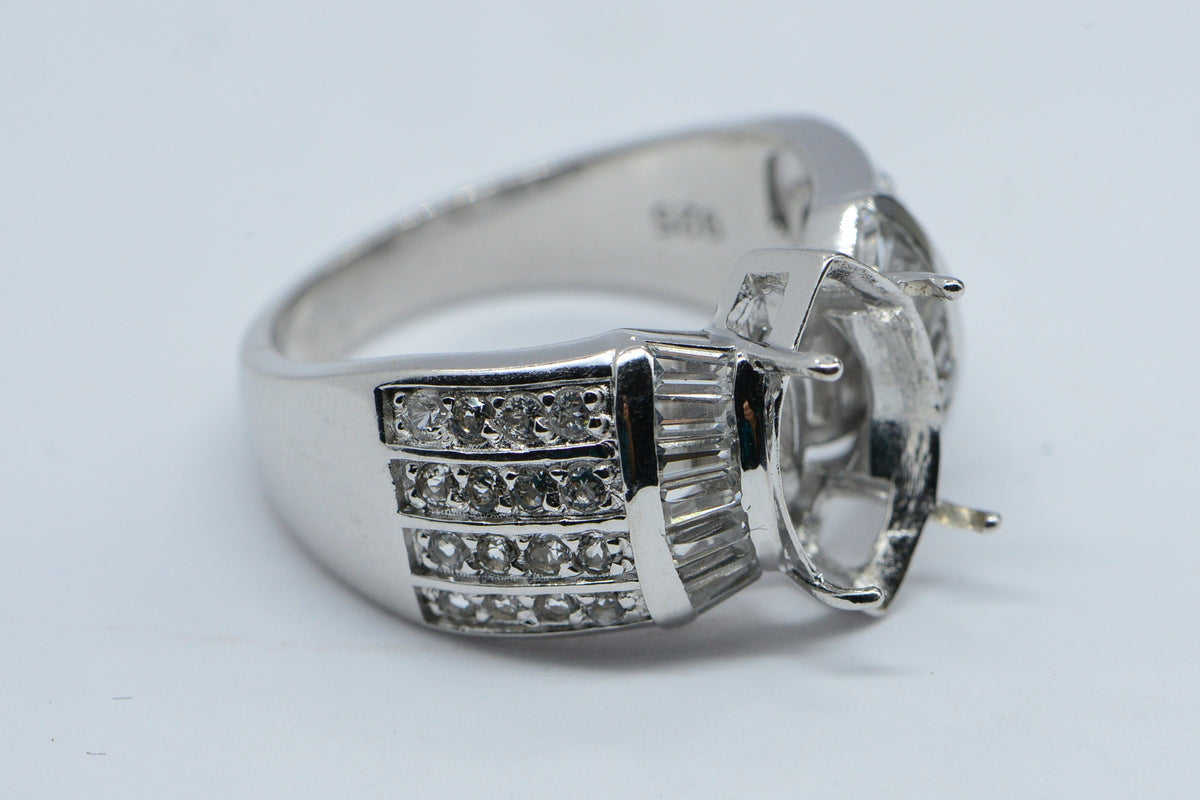 Sterling Silver Halo Ring Setting: Marquise Stone, White Topaz Accents, Size 8 1/4 US