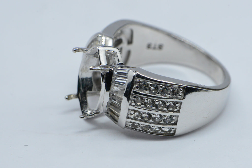 Sterling Silver Halo Ring Setting: Marquise Stone, White Topaz Accents, Size 8 1/4 US