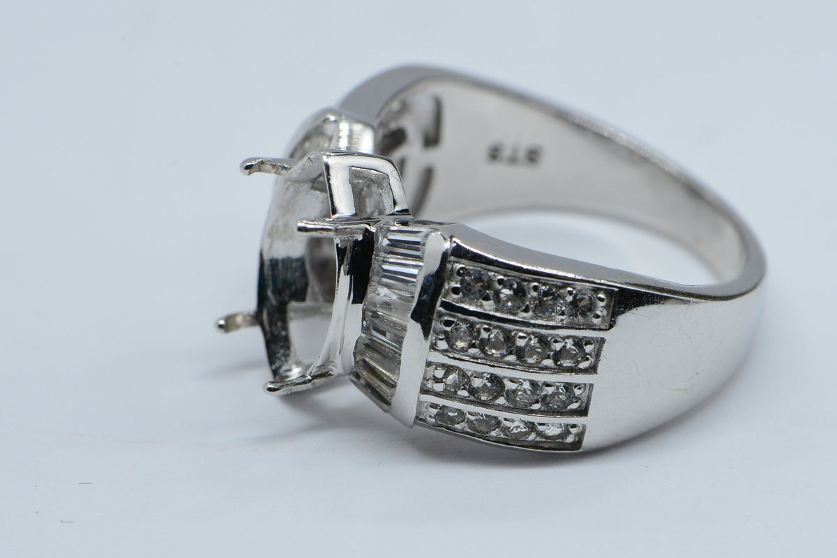 Sterling Silver Halo Ring Setting: Marquise Stone, White Topaz Accents, Size 8 1/4 US