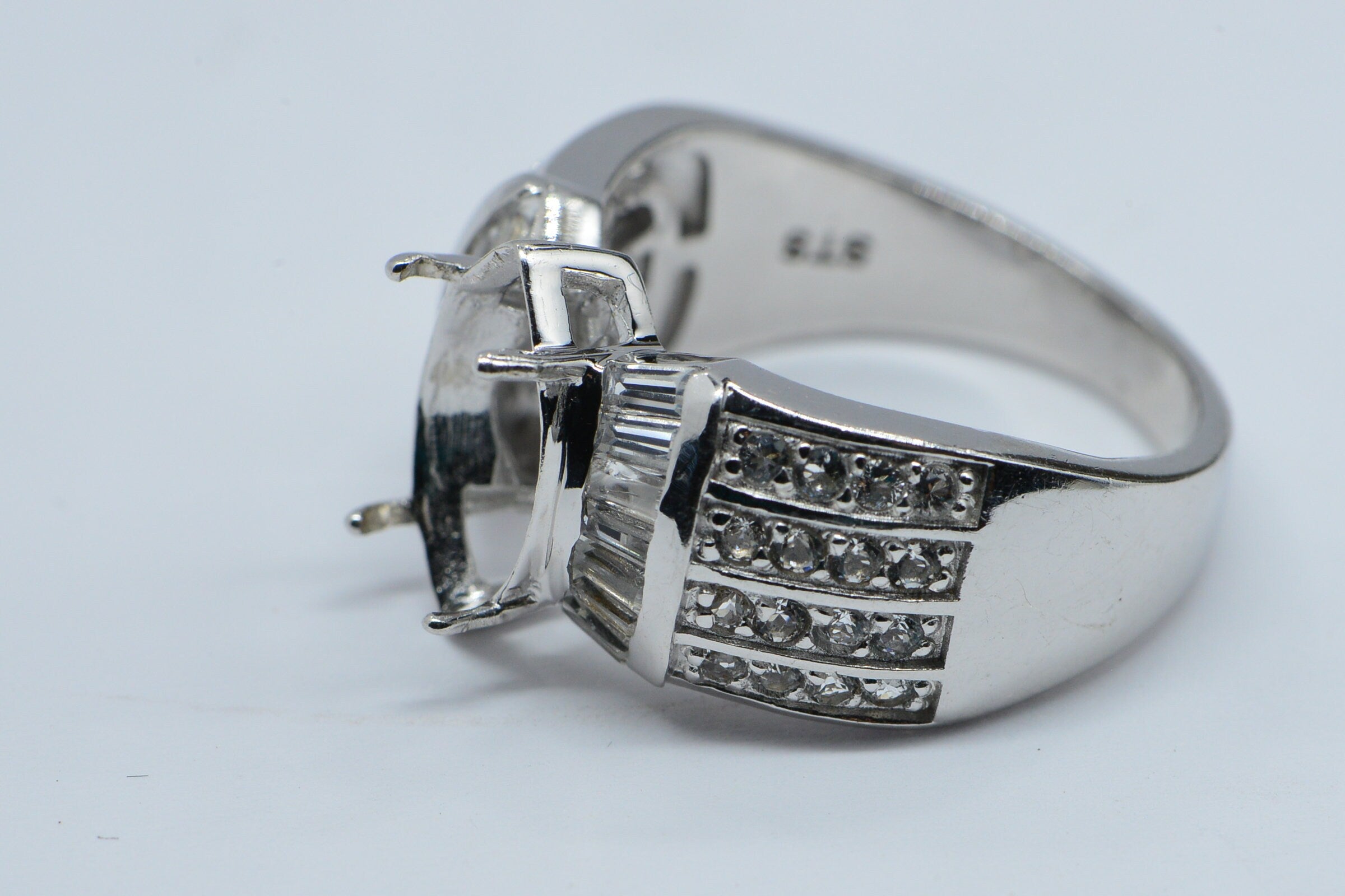 Sterling Silver Halo Ring Setting: Marquise Stone, White Topaz Accents, Size 8 1/4 US