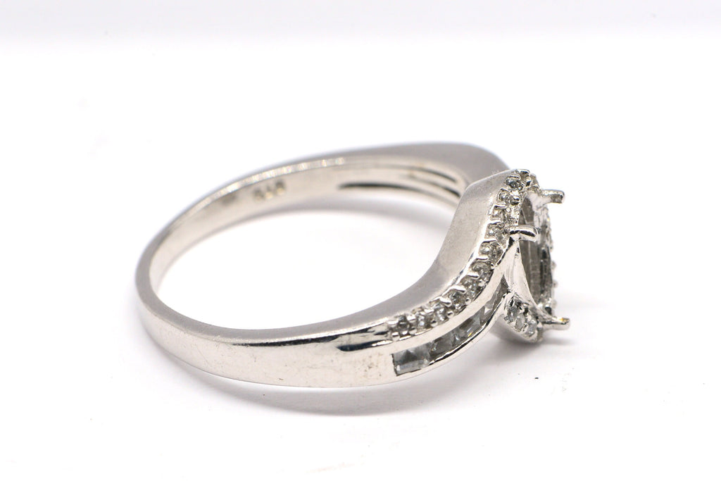 Sterling Silver Pear Cut Ring Blank: White Zircon Prong Setting, Size 11