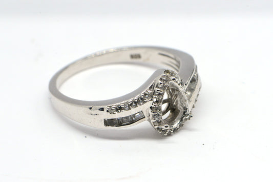 Sterling Silver Pear Cut Ring Blank: White Zircon Prong Setting, Size 11