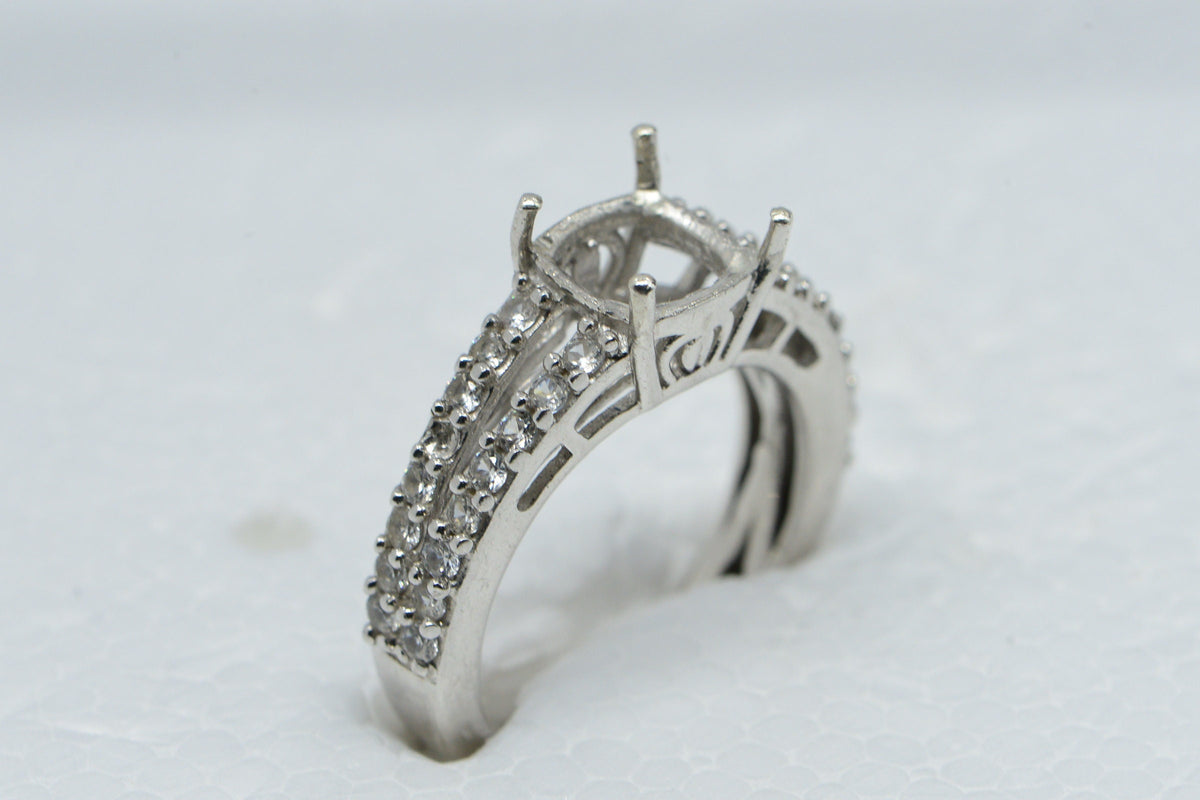 Sterling Silver Cushion Stone Ring Setting with Halo - US Size 5