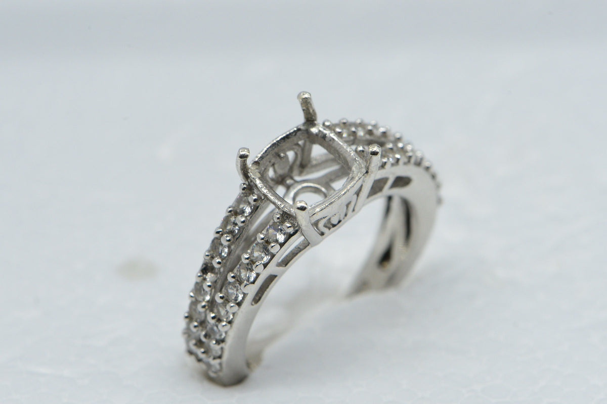 Sterling Silver Cushion Stone Ring Setting with Halo - US Size 5