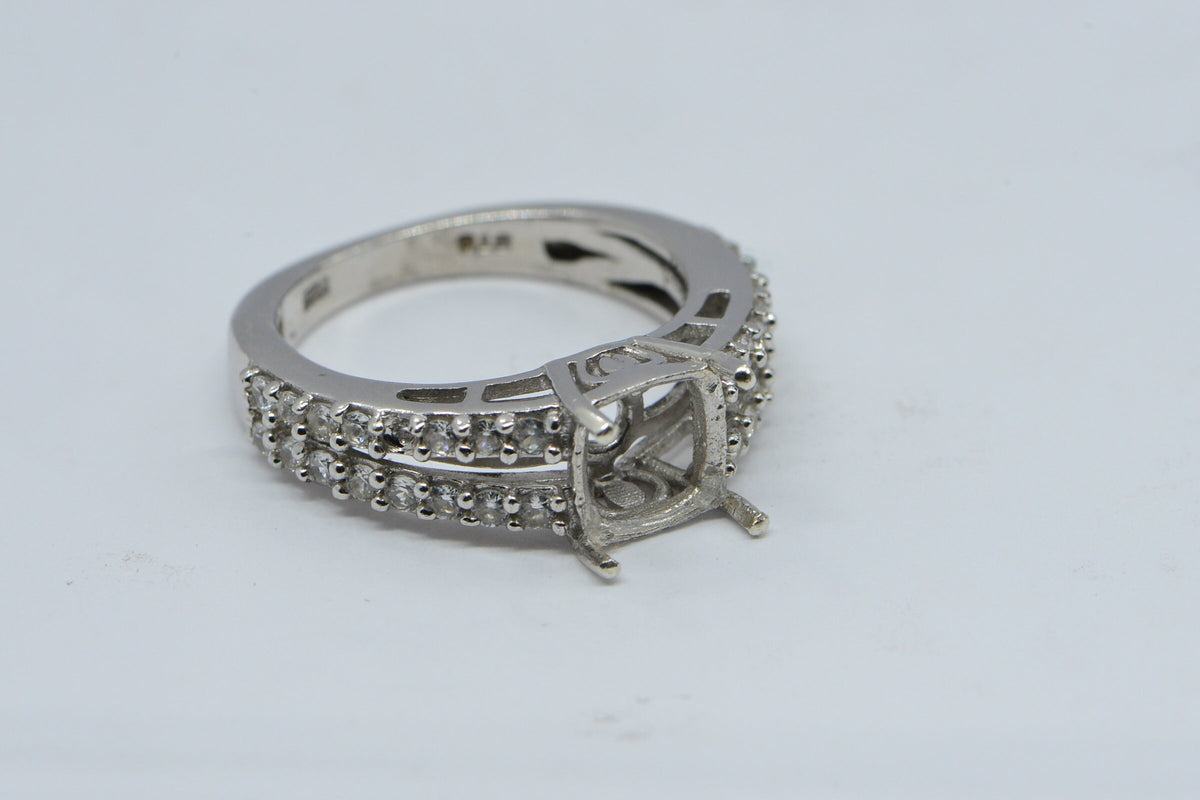 Sterling Silver Cushion Stone Ring Setting with Halo - US Size 5