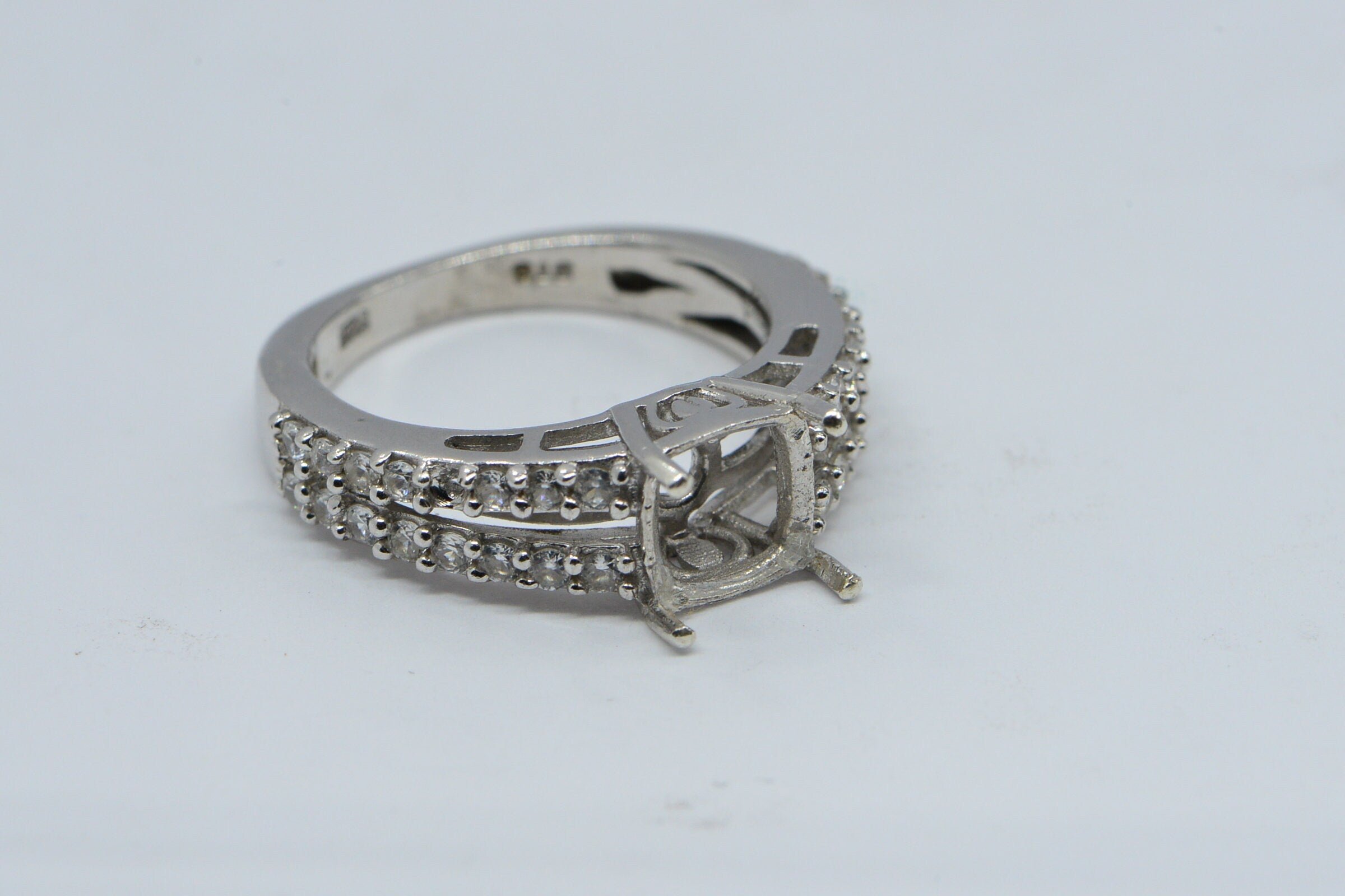 Sterling Silver Cushion Stone Ring Setting with Halo - US Size 5