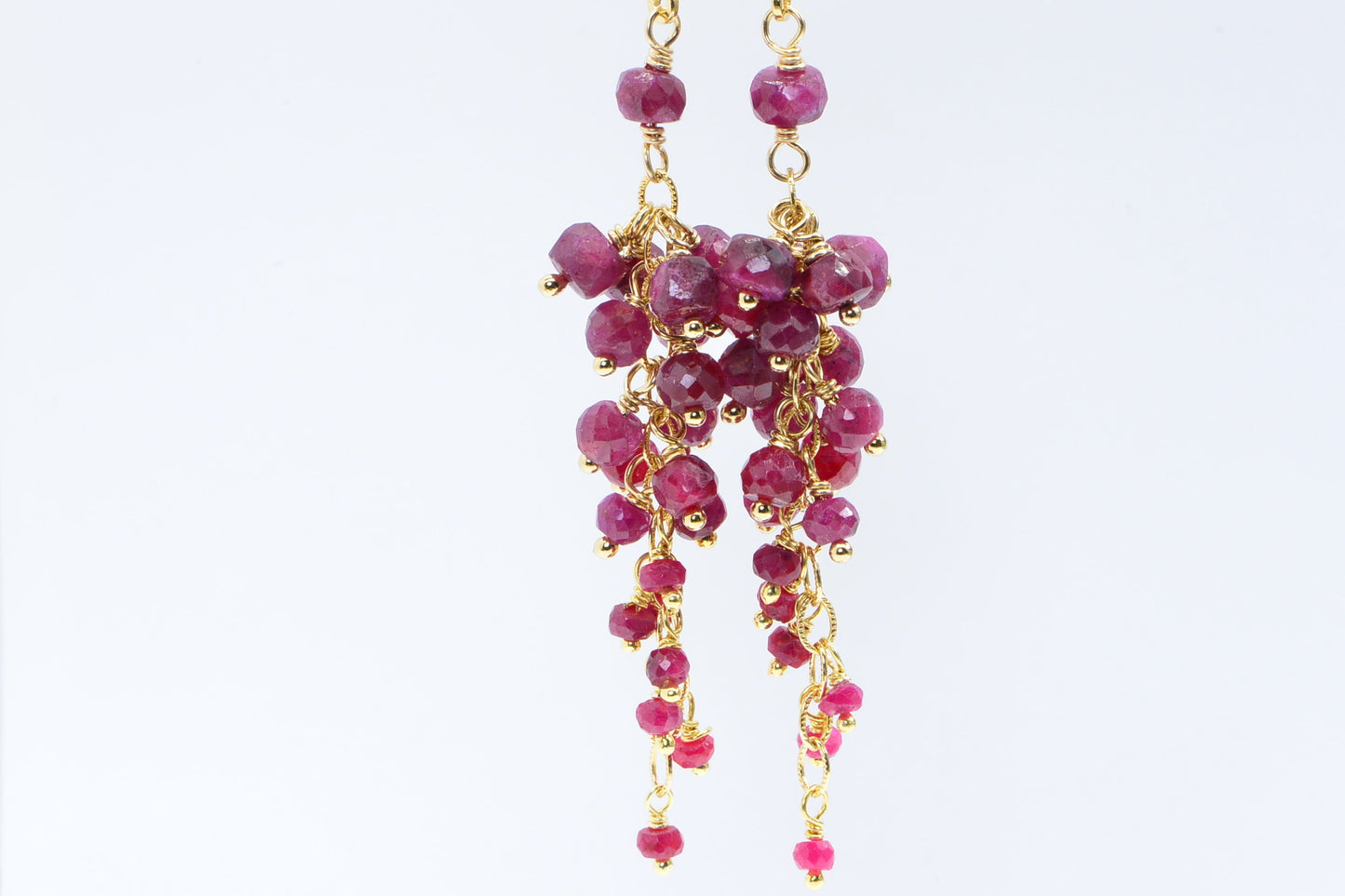 Ruby Cluster Earrings: Sterling Silver Wire Wrapped Dangle Earrings