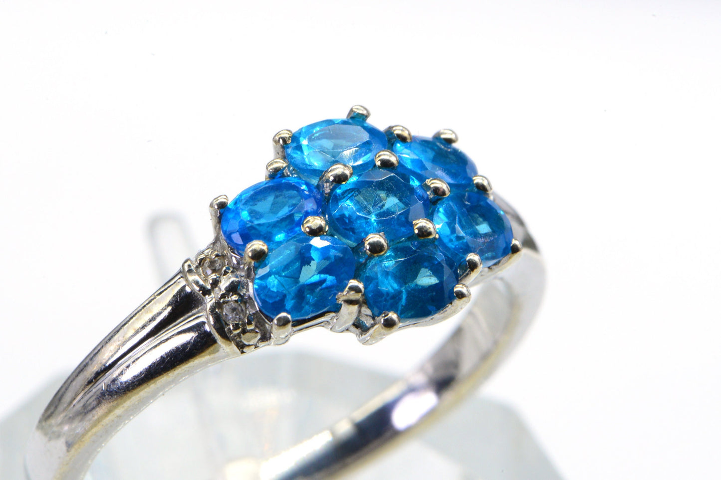 Neon Apatite Flower Ring, 14K White Gold Over Sterling Silver, Size 9