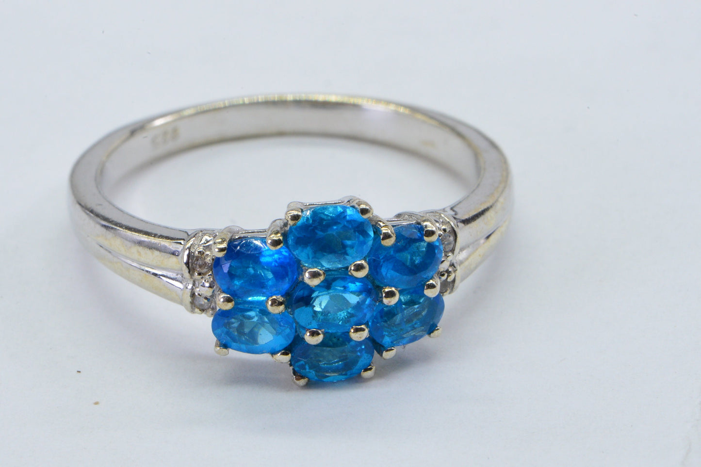 Neon Apatite Flower Ring, 14K White Gold Over Sterling Silver, Size 9