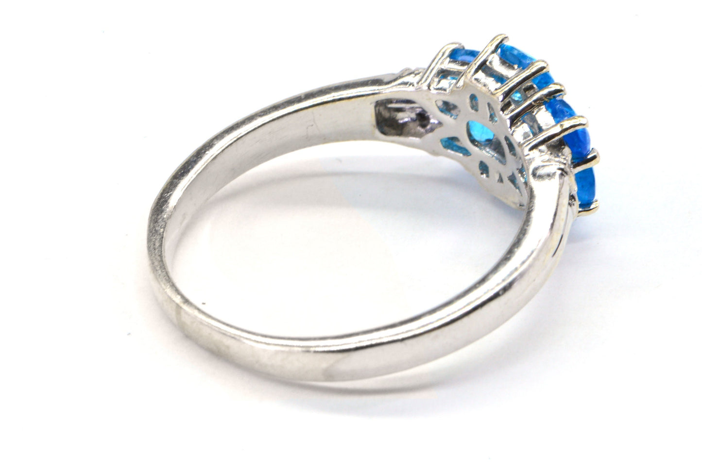 Neon Apatite Flower Ring, 14K White Gold Over Sterling Silver, Size 9